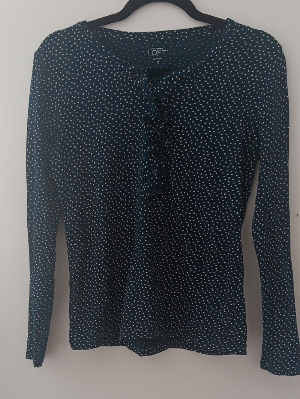 LOFT Polka Dot Ruffle  Long-Sleeve Tee Shirt #3592
